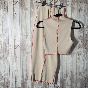 Two piece Nude/Orange Skirt & Crop top